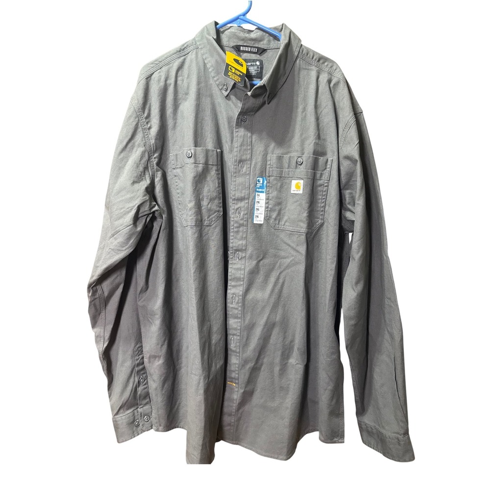 Gray Carhartt Mens 2XL Tall Rugged Flex Relaxed Fit Button Up Top - Picture 1 of 3